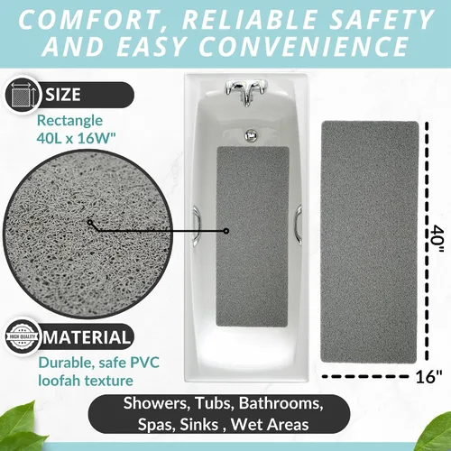Miniatura 3 de Tapete de ducha antideslizante para bañera – Tapete de baño de lufa para baño – Tapete de baño de 40 x 16 – Tapete de baño antideslizante Gris