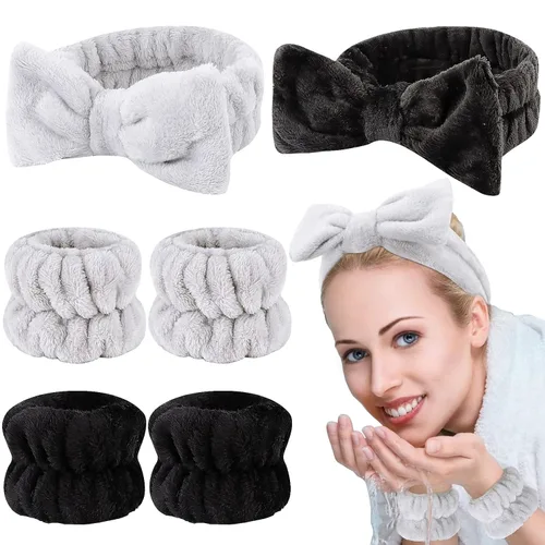 Miniatura 9 de Casoty Juego de 6 diademas de microfibra negra suave de forro polar coral, buena elasticidad, amplia aplicación para maquillaje, yoga, lectura