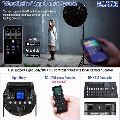 Miniatura 5 de Weeylite Luz de video LED de 200W 5600K, iluminación de fotografía de salida continua con CRI 95+TLCI 97+,79000 Lux@1M Bowens Mount & App Control