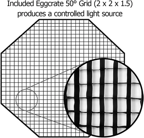 Miniatura 2 de Fotodiox Pro, rejilla octagonal de 60 pulgadas, se adapta a Fotodiox Pro 60 pulgadas Octagon Softbox - Rejilla de 50 grados