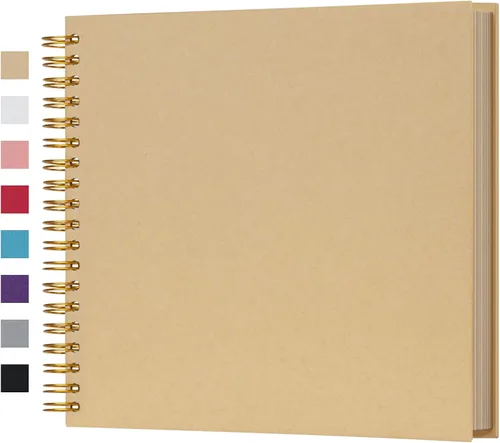Miniatura 26 de potricher Álbum de scrapbook DIY de 10 x 10 pulgadas, 80 páginas de papel kraft grueso negro en blanco, libro de recuerdos para bodas y aniversarios