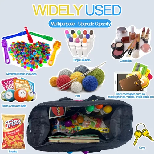 Miniatura 2 de Versátil bolsa grande de bingo 8 bolsillos Accesorios de bingo y estuche de maquillaje Bolsa de almacenamiento con cremallera