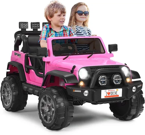 Miniatura 12 de OLAKIDS Camión de paseo para niños de 2 plazas, vehículo eléctrico con batería de 12 V con control remoto parental, suspensión de resorte, luces
