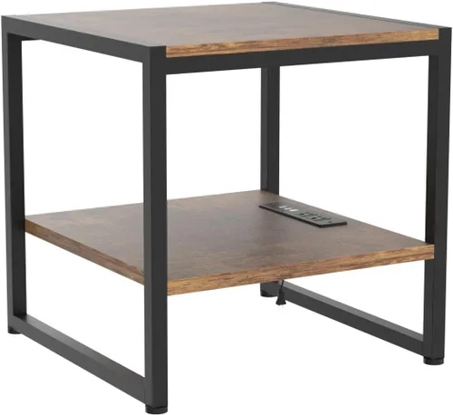 Miniatura 5 de Homieasy - Mesa auxiliar con estación de carga, soporte para mini refrigerador de 20 pulgadas con estante abierto de 2 niveles, mesita de noche
