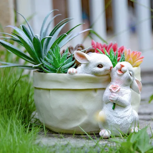 Miniatura 7 de Maceta de conejo para suculentas, macetas de jardín, maceta decorativa de conejo, macetas de dibujos animados en forma de animal, decoración