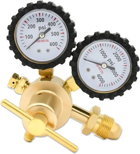 Regulador de Nitrógeno 0-600PSI CGA580 Entrada, Conexión de Salida de Llama Macho de 1/4 Pulgada, Manija de Servicio Pesado, Válvula de Alivio con