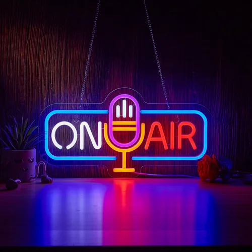 Roouneon On Air - Letrero de neón para decoración de pared, letreros de luz de grabación, barra de cerveza, hogar, dormitorio, cueva de hombre, luz