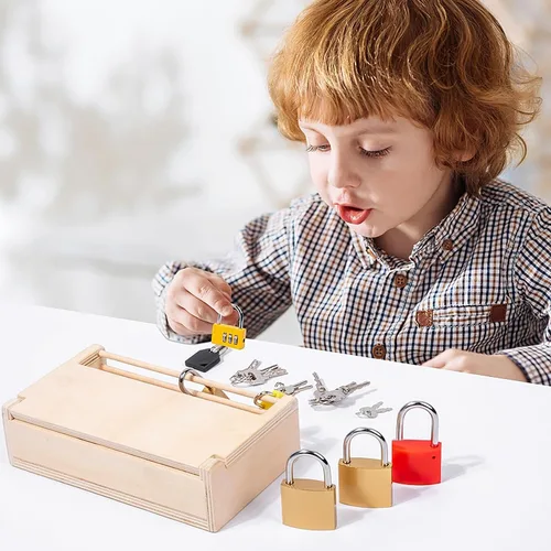Miniatura 6 de Montessori - Juego de juguetes de cerradura y llave para niños, juguetes educativos con cerraduras y llaves, materiales Montessori para educación