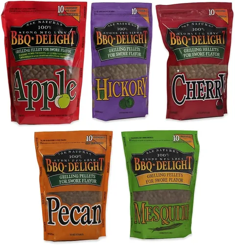 BBQr's Delight Pellets de Madera para Ahumar - Paquete de Variedad Súper Ahumador Valor - Bolsa de 1 Lb. - Manzana, Hickory, Mezquite, Cereza y