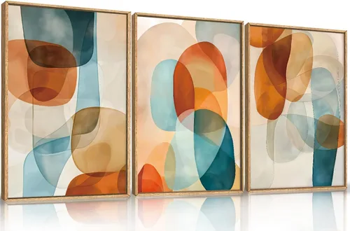 Miniatura 55 de Aryroi Juego de arte de pared en lienzo abstracto grande con marco floral, estilo bohemio, retro, neutro, flores silvestres, arte botánico de flores