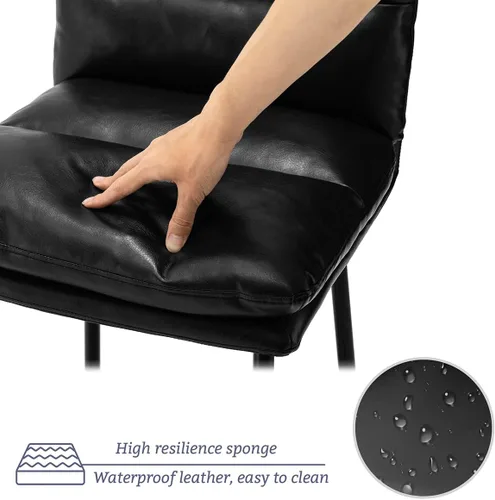 Miniatura 8 de Glitzhome Juego de mesa y sillas de comedor, mesa redonda de acero negro con parte superior de madera de olmo sólido y taburetes de bar de cuero