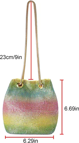 Miniatura 2 de Ayliss Bolso de cubo completo con diamantes de imitación para mujer, minihombro cruzado pequeño, bolso de mano brillante de noche