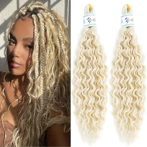Miniatura 47 de Cabello para trenzar rizado ondulado negro 1B preestirado de onda oceánica profunda de ganchillo bohemio para trenzar de 16 pulgadas, 2 paquetes