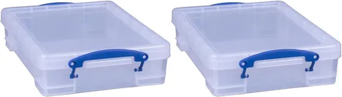 Miniatura 12 de Really Useful Box Contenedor apilable de plástico de 4 litros con tapa a presión y asas de bloqueo de clip integradas para organización del hogar