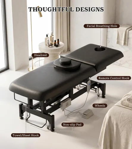 Miniatura 5 de Icoget Mesa de masaje eléctrica con controles de manos y pies, cama facial de elevación ajustable para esteticista, depilación de salón, Negro