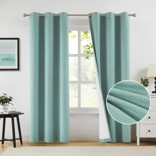 Miniatura 21 de Cortinas opacas de lino beige Melodieux de 63 pulgadas de largo para dormitorio, sala de estar, 100% cortinas con ojales para bloquear la luz