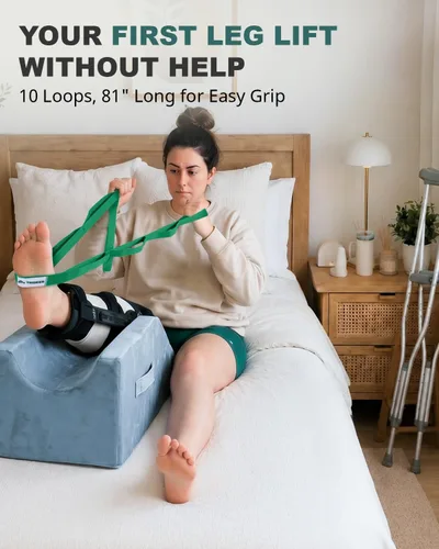 Miniatura 2 de Trideer Stretching Strap with Loops & Leg Lifter, Non-Elastic PT-Style Physical Therapy Strap for Knee Replacement Rehab, Hamstring, Calf & Back
