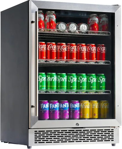 Albott Refrigerador de bebidas - Refrigerador de 24 pulgadas con puerta de vidrio, estantes ajustables y panel táctil LED, diseño bajo mostrador
