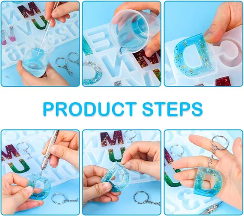 Miniatura 6 de Mocoosy Kit de 134 moldes de resina para llavero del alfabeto, molde de silicona con número de letra invertida, moldes de fundición de resina epoxi