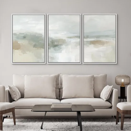 Miniatura 417 de SIGNWIN Lienzo enmarcado para pared, arte con pinceladas de flujo neutro en tonos beige abstractos, ilustraciones, arte moderno, decorativo