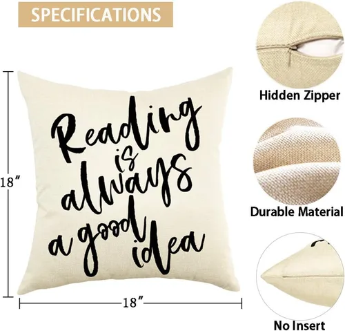 Miniatura 2 de Ogiselestyle Reading is Always A Good Idea - Funda de almohada motivacional, decoración de granja, funda de cojín para amantes de los libros, sofá