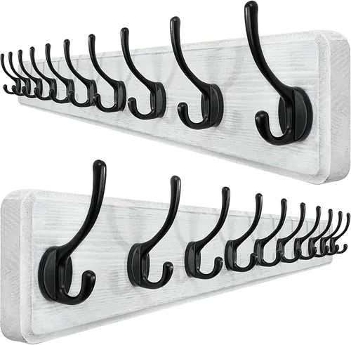 Miniatura 11 de WEBI Perchero de Abrigo Montado en Pared, Ganchos de Abrigo Montados en Pared, 16" de Agujero a Agujero, Colgador de Abrigo de Pared, Riel de Madera