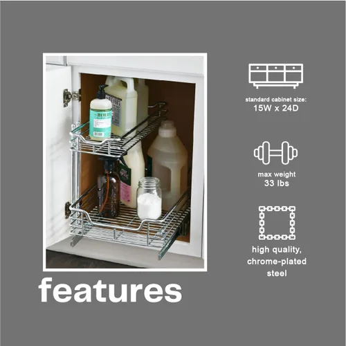 Miniatura 5 de Household Essentials Glidez - Organizador de almacenamiento multiusos de acero cromado extraíble y deslizante para uso debajo del fregadero o debajo