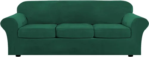 Miniatura 59 de H.VERSAILTEX - Funda elástica para sofá de 3 piezas, de suave terciopelo afelpado, para sofá biplaza con 2 cojines de hasta 72 pulgadas de ancho, se