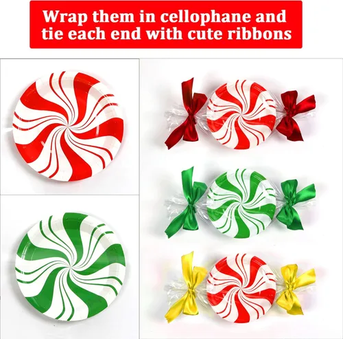 Miniatura 4 de 80 piezas de platos de papel de Navidad de menta de 7 pulgadas, platos desechables de postre de Navidad, dulce de menta, feliz año nuevo
