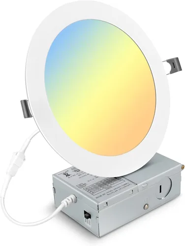Elaruslux Luz empotrada de 7 pulg 3CCT ultradelgada LED con caja de conexiones, 3000K/4500K/6000K seleccionables, 18W equivalen a 125W, luces de
