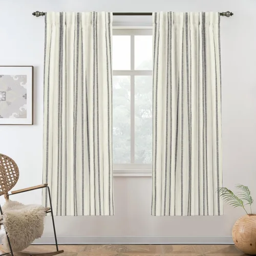 Miniatura 17 de DriftAway - Cortinas de Lino Mezcla de Granja 100% Opacas de 84 Pulgadas de Largo para Dormitorio, Cortinas Verticales Rayadas Impresas de Lino