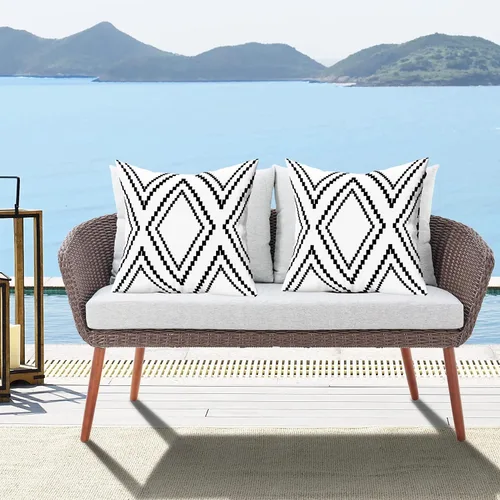 Miniatura 7 de Juego de 2 fundas de almohada para exteriores, impermeables, geométricas bohemias en blanco y negro para muebles de patio, fundas de almohada