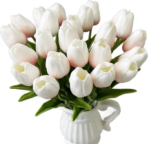 Miniatura 8 de UKELER Tulipanes artificiales a granel, 24 piezas de corona de bricolaje de tacto real, flores de tulipán artificiales para el hogar, cocina, boda