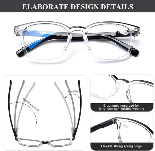 Miniatura 5 de AQWANO 4 Pack Computer Reading Glasses Blue Light Filter Clear Frames Readers Glasses for Men Women Paquete de 4