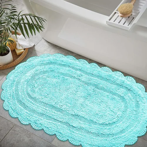 Miniatura 8 de Chardin home Alfombra de baño de ganchillo beige, alfombra de baño ovalada 100% algodón con borde de ganchillo artesanal hecho a mano, alfombra