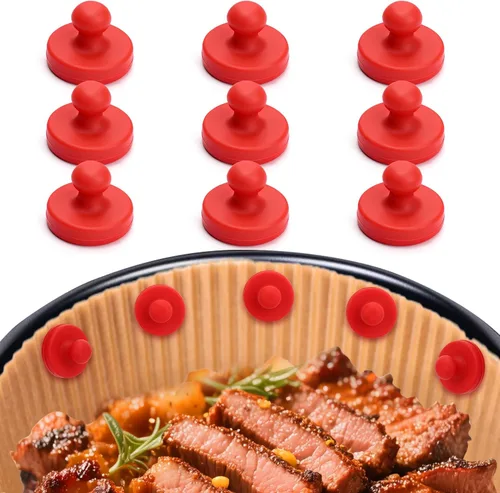 Miniatura 9 de Imanes de silicona con hebilla para freidora de aire para forros de papel pergamino, accesorios para freidora de aire resistentes a altas Rojo