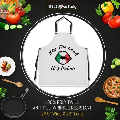 Miniatura 2 de P.S. I Love Italy Delantal italiano Kiss the Cook He's - Delantal italiano para hombres y mujeres con temática italiana, Blanco