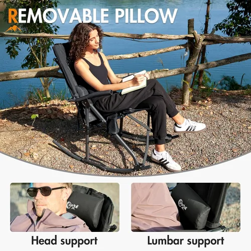 Miniatura 6 de PORTAL Silla mecedora plegable de gran tamaño para acampar, portátil, para exteriores, con respaldo alto, reposabrazos duros, bolsa de transporte