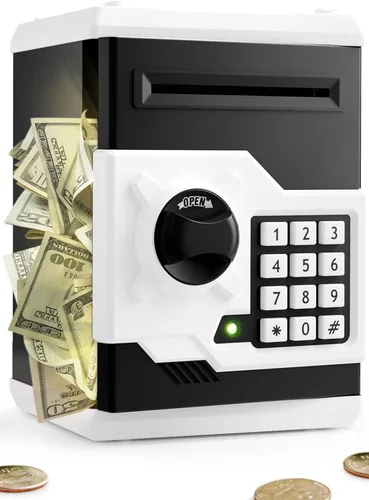 Playsheek alcancía para niñas y niños, gran alcancía electrónica de monedas con protección por contraseña, caja de ahorro con desplazamiento