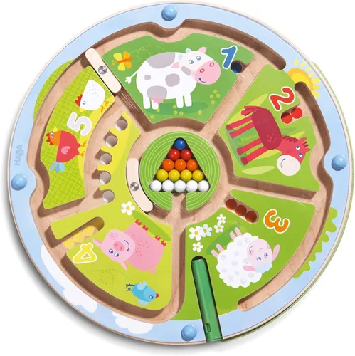 HABA Tablero ocupado para niños de 2 a 4 años: juego de rompecabezas magnético de laberinto de números, juguetes de viaje para niños en edad