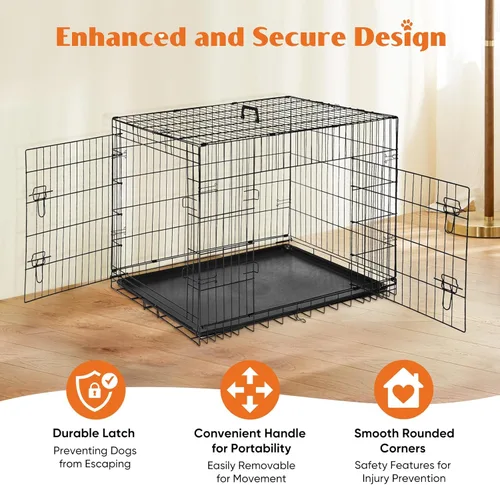 Miniatura 2 de Sweetcrispy Jaula para perros de 48 pulgadas, jaulas medianas y grandes de doble puerta plegable de alambre de metal con bandeja de plástico a