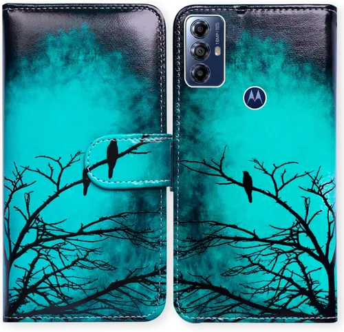Bcov Funda para Moto G Play 2023, diseño de pájaro negro y verde con tapa para teléfono con ranura para tarjetas, soporte para Motorola Moto G Play