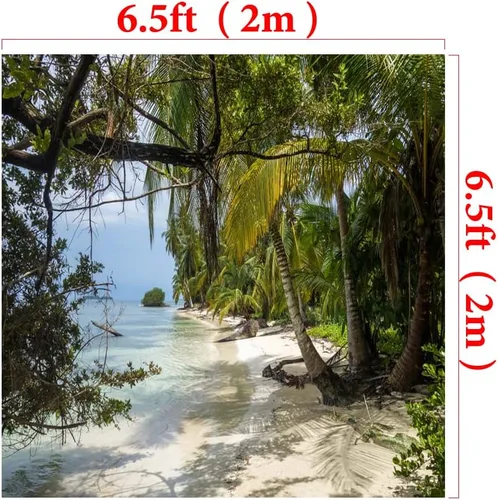 Miniatura 2 de Kate 6.6 x 6.6 ft, telón de fondo de playa de verano tropical con estampado de selva tropical tropical y fondo de tela para estudio fotográfico
