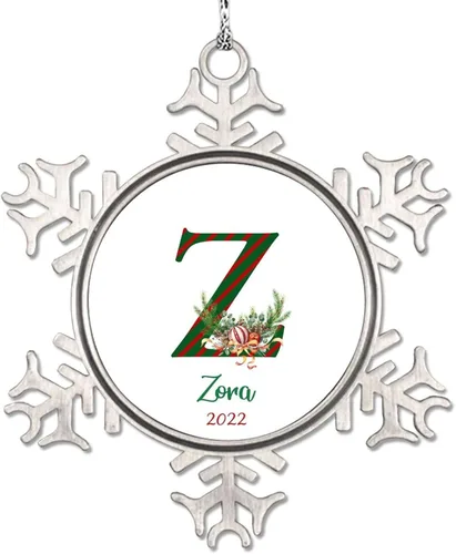 Miniatura 31 de Monograma inicial letra A copo de nieve, adorno de bayas de pino de Navidad para decoración de árbol de Navidad, adornos de Navidad personalizados