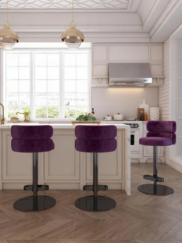 Miniatura 22 de Taburetes de bar de terciopelo modernos giratorios de altura ajustable para encimera de cocina, taburetes de bar con reposapiés para sala de estar