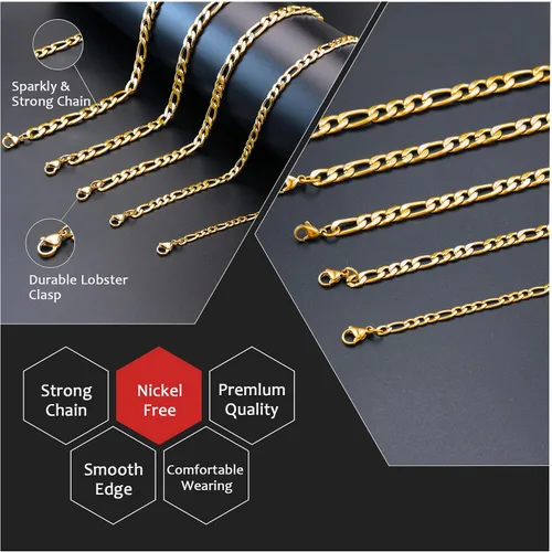 Miniatura 3 de Figaro - Collar de cadena de acero inoxidable chapado en oro real, joyería para hombres y mujeres