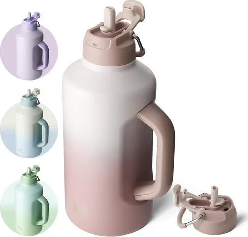 Miniatura 8 de BOTTLE BOTTLE Botella de agua aislada de 64 onzas con popote y tapa de doble uso, botella de agua de acero inoxidable con asa, jarra aislada al