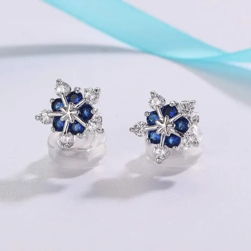 Miniatura 2 de SELOVO - Pendientes de tuerca con circonita cúbica con diseño de copo de nieve y flor para mujeres