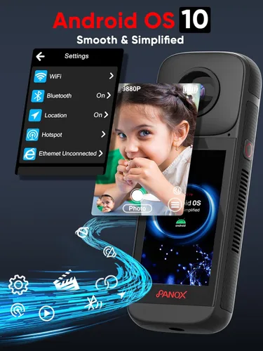 Miniatura 8 de PANOX Cámara V2 360 Vlog - 5.7K 360 Video, 72MP 360 Foto, Compartir rápida con un solo clic, transmisión en vivo 4K, pantalla táctil de 3.0
