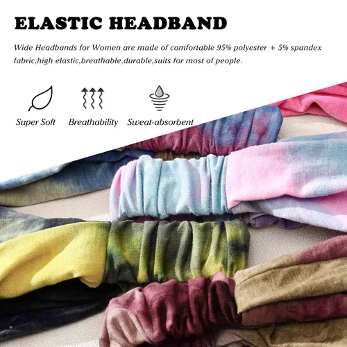 Miniatura 3 de Olbye Diademas anchas bohemias anudadas turbante elásticas antideslizantes florales diademas para entrenamiento para la cabeza, bandana bohemia